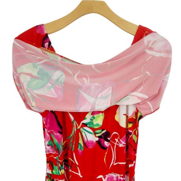 Susan Graver Liquid Knit Red Floral Maxi Dress Sz S Tank Style Overlay EUC Boho - Picture 5 of 10